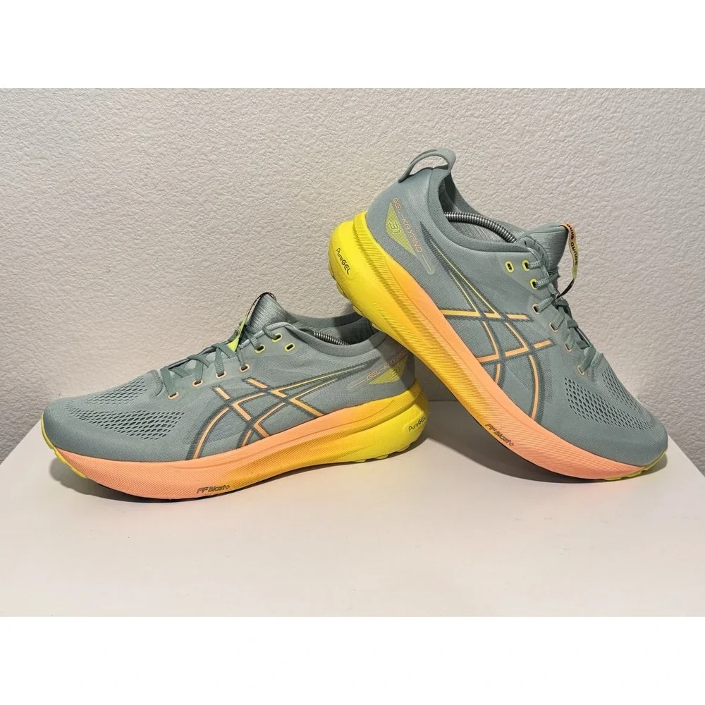 Asics Gel Kayano 31 Paris Running Shoe Mens Sz 13 Light Celadon Safety Yellow
